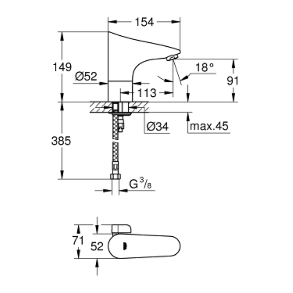 Baterie lavoar cu senzor crom, baterie 6V, Grohe Europlus E [2]