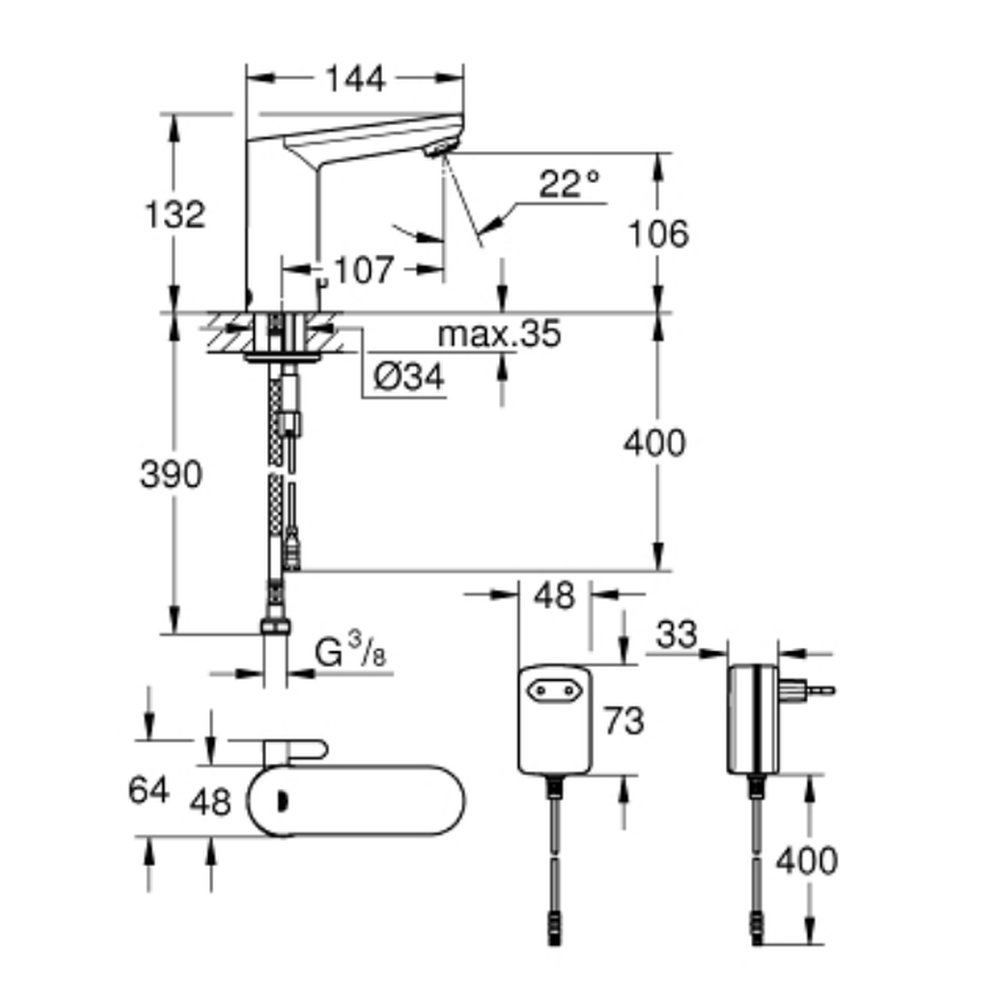 Baterie lavoar cu senzor crom Grohe Eurosmart Cosmopolitan E New [2]