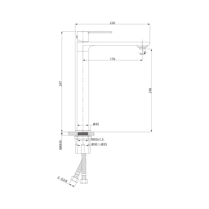 Baterie inalta pentru lavoar 297 mm, auriu periat, Cersanit Virgo [2]