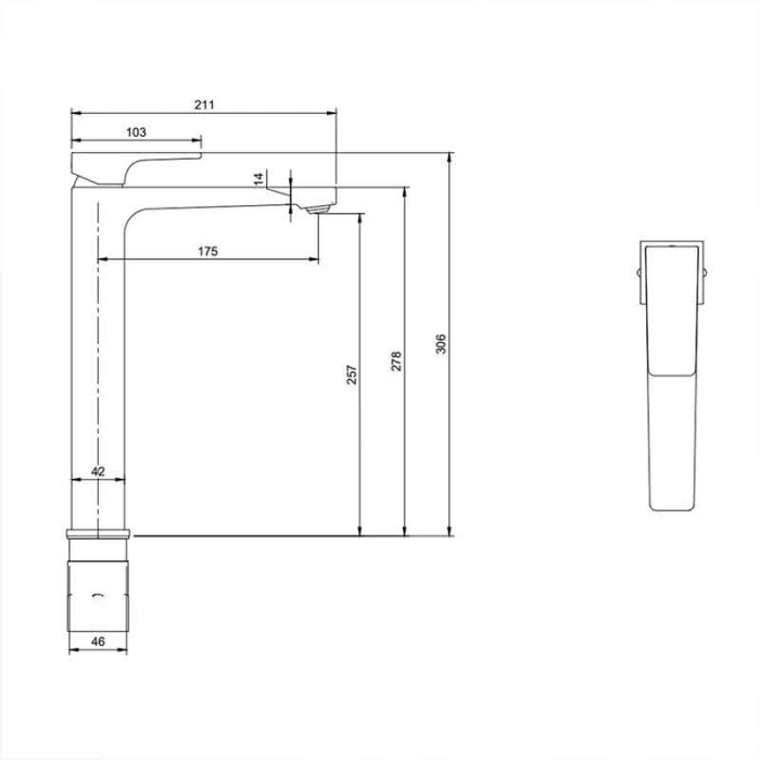 Baterie inalta pentru lavoar cu ventil click-clack, negru mat, Villeroy&Boch Architectura Square [6]