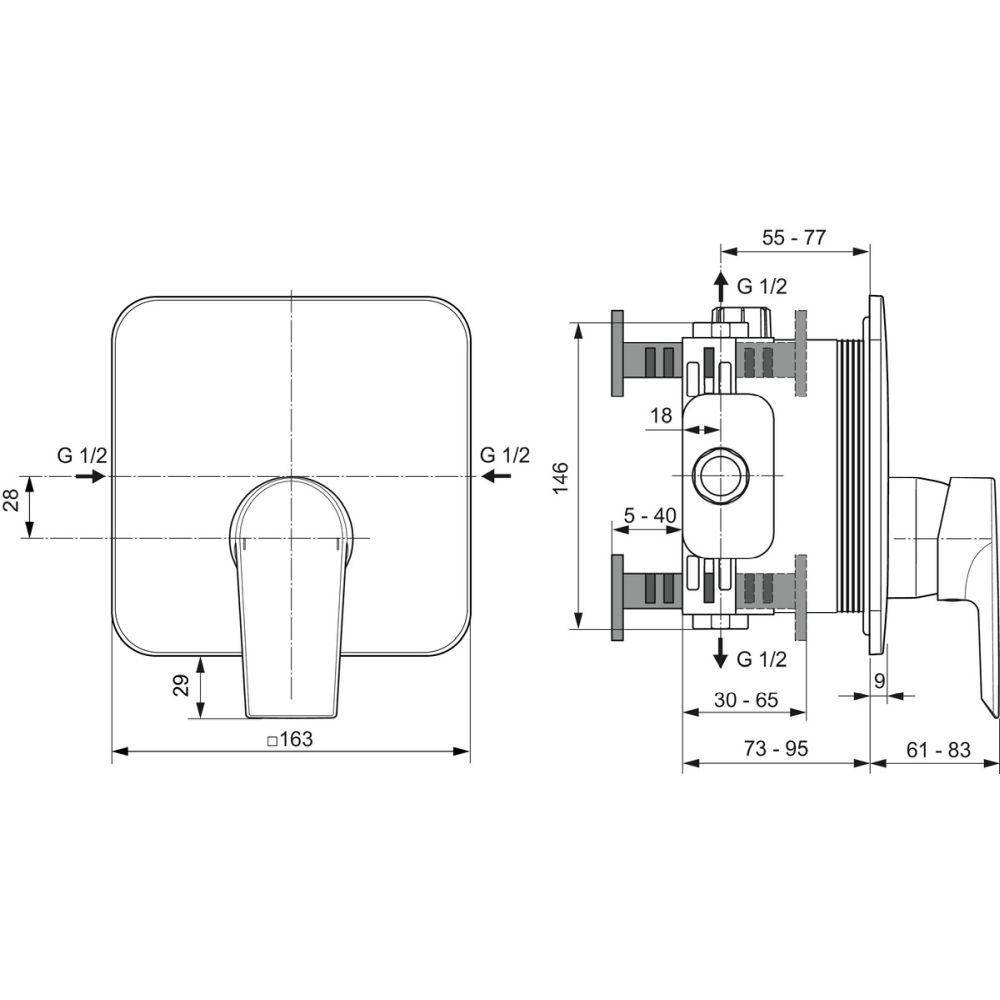 Baterie dus incastrata Ideal Standard Tesi crom lucios [2]