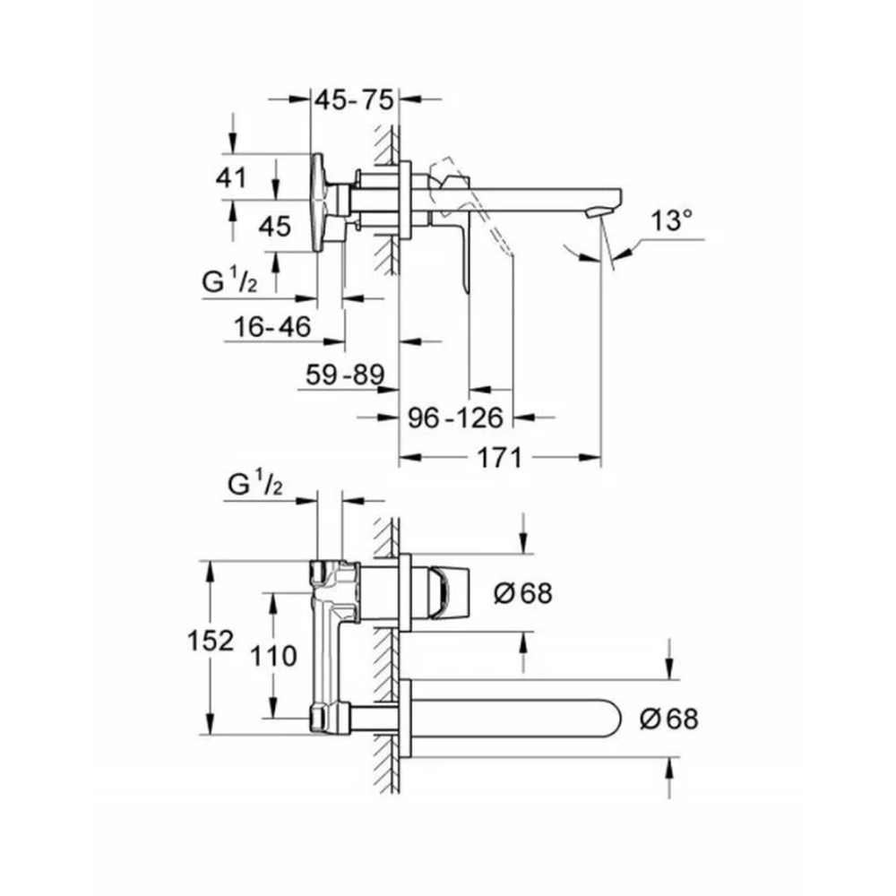Baterie lavoar incastrata crom, corp incastrat inclus, Grohe BauEdge [2]