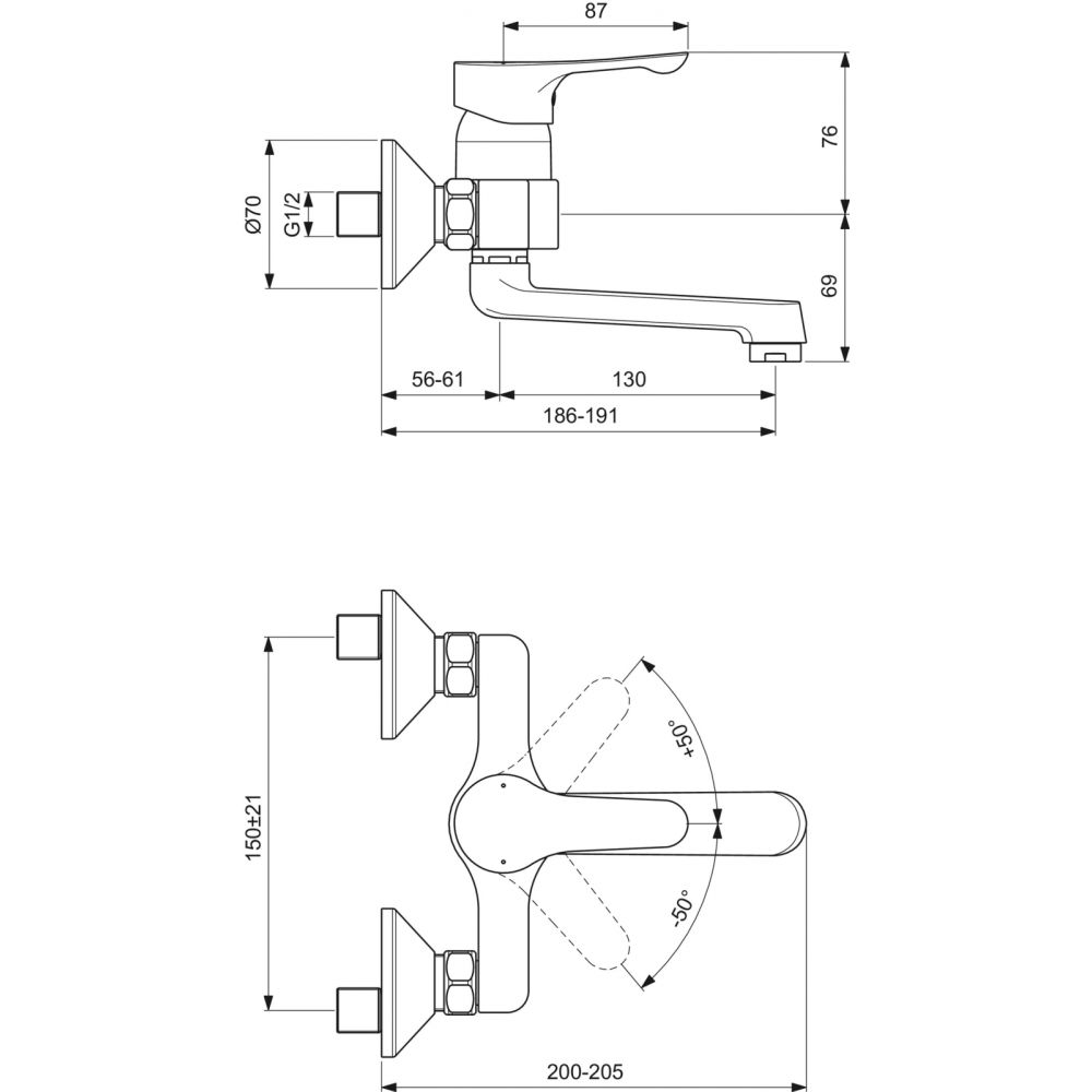 Baterie lavoar cu montaj pe perete Ideal Standard Alpha crom lucios [2]