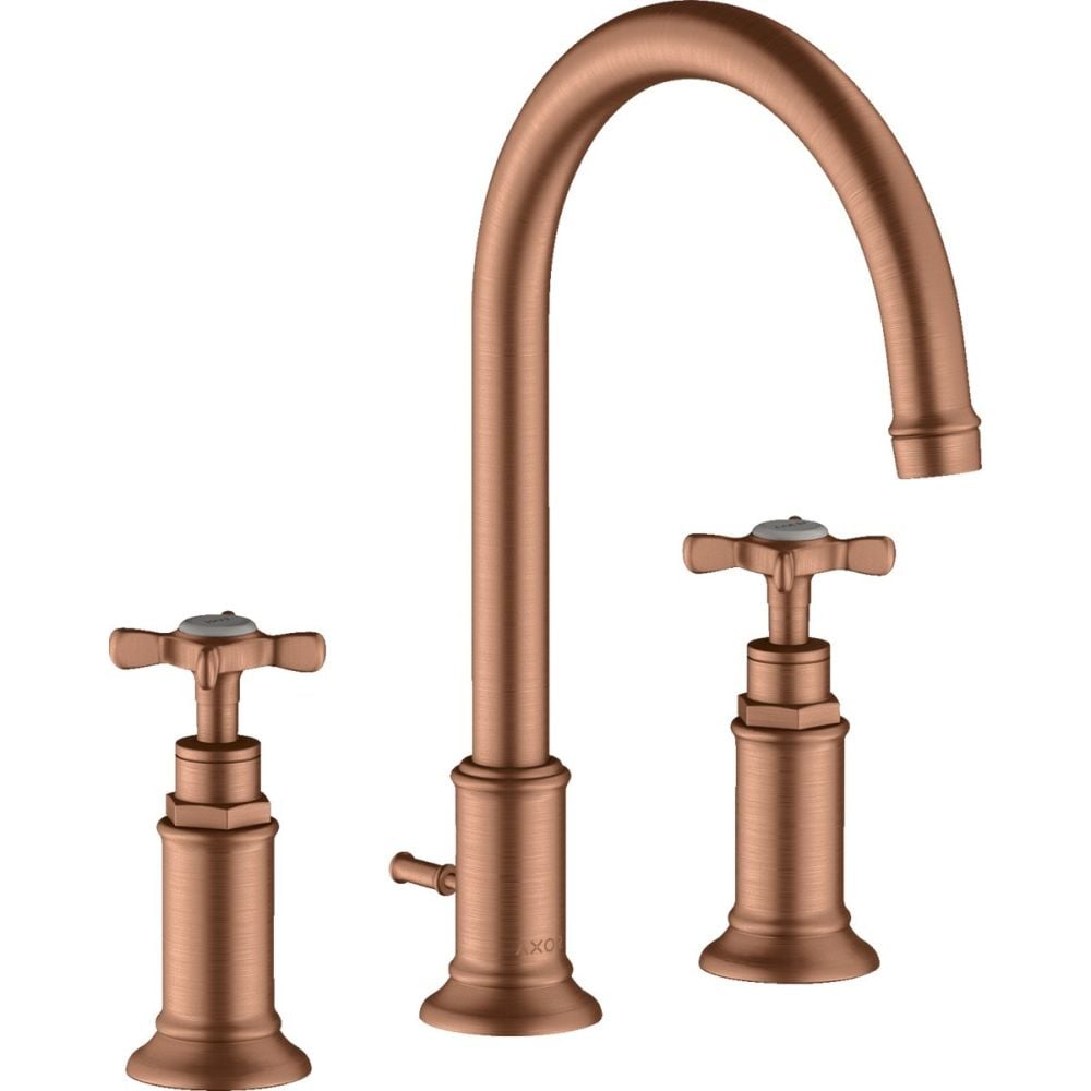 Baterie lavoar baie red gold periat cu 3 orificii si ventil pop-up Hansgrohe Axor Montreux 180