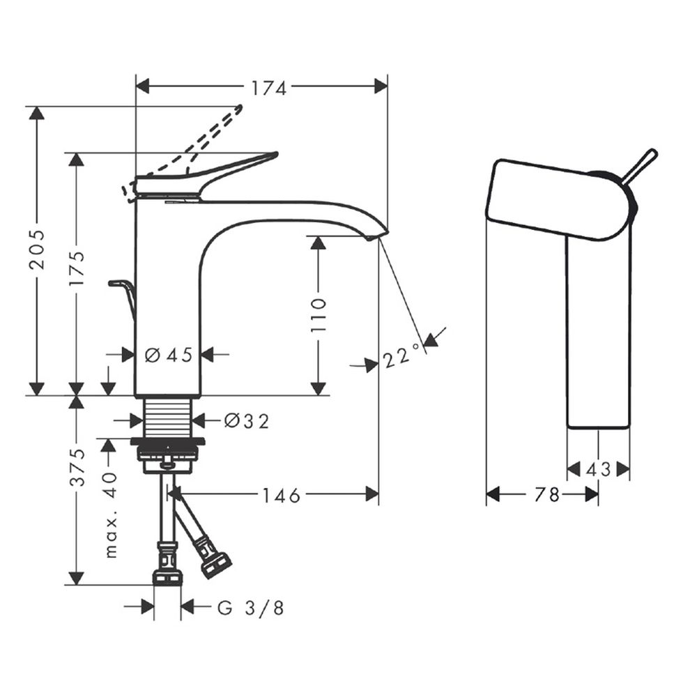 Baterie lavoar baie negru mat, cu ventil inclus Hansgrohe Vivenis 110, CoolStart [2]