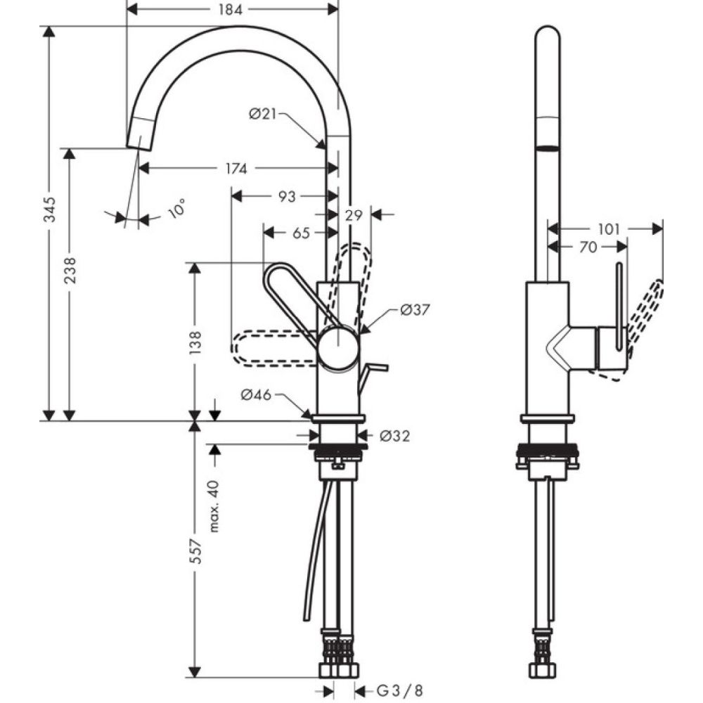 Baterie lavoar baie crom cu ventil pop-up Hansgrohe Axor Uno 240 [2]