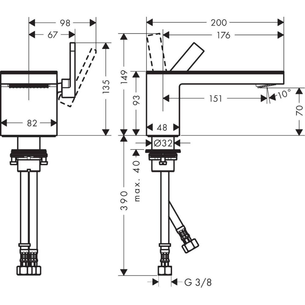 Baterie lavoar baie crom/sticla oglinda, ventil click-clack, Hansgrohe Axor MyEdition 70 [5]