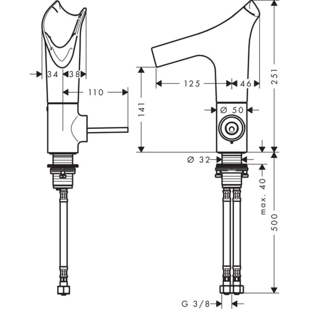 Baterie lavoar baie crom/sticla transparenta cu ventil inclus Hansgrohe Axor Starck V 140 [11]