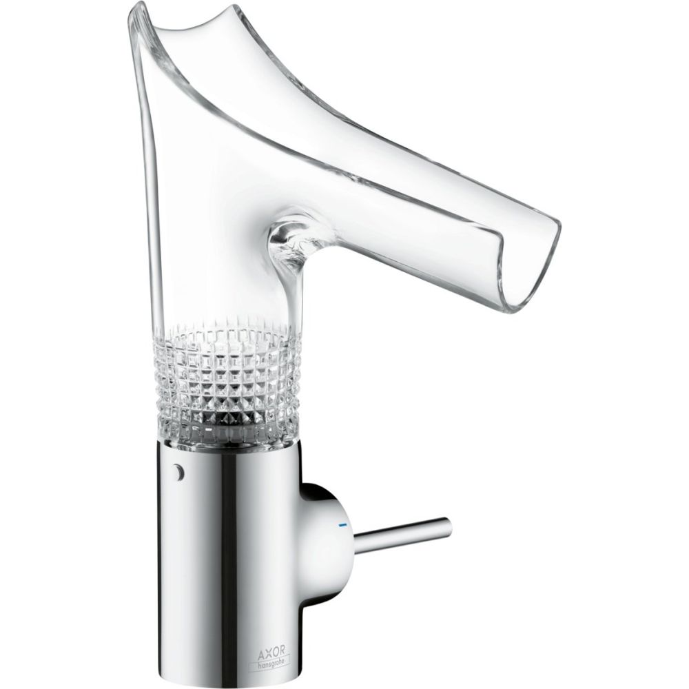 Baterie lavoar baie crom sticla transparenta cu ventil inclus Hansgrohe Axor Starck V 140 Diamond Cut