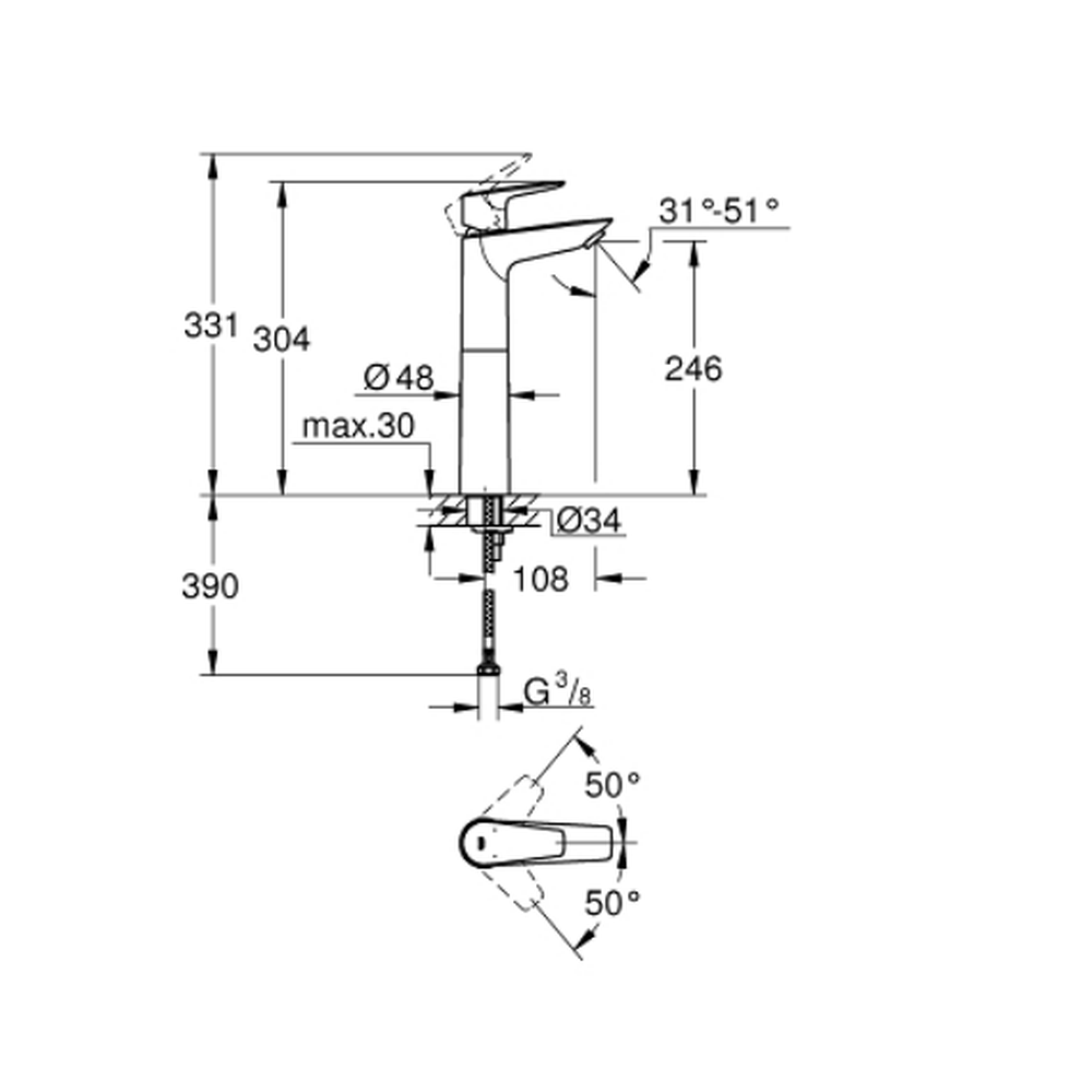 Baterie lavoar culoare crom, marimea XL, Grohe BauEdge New [4]