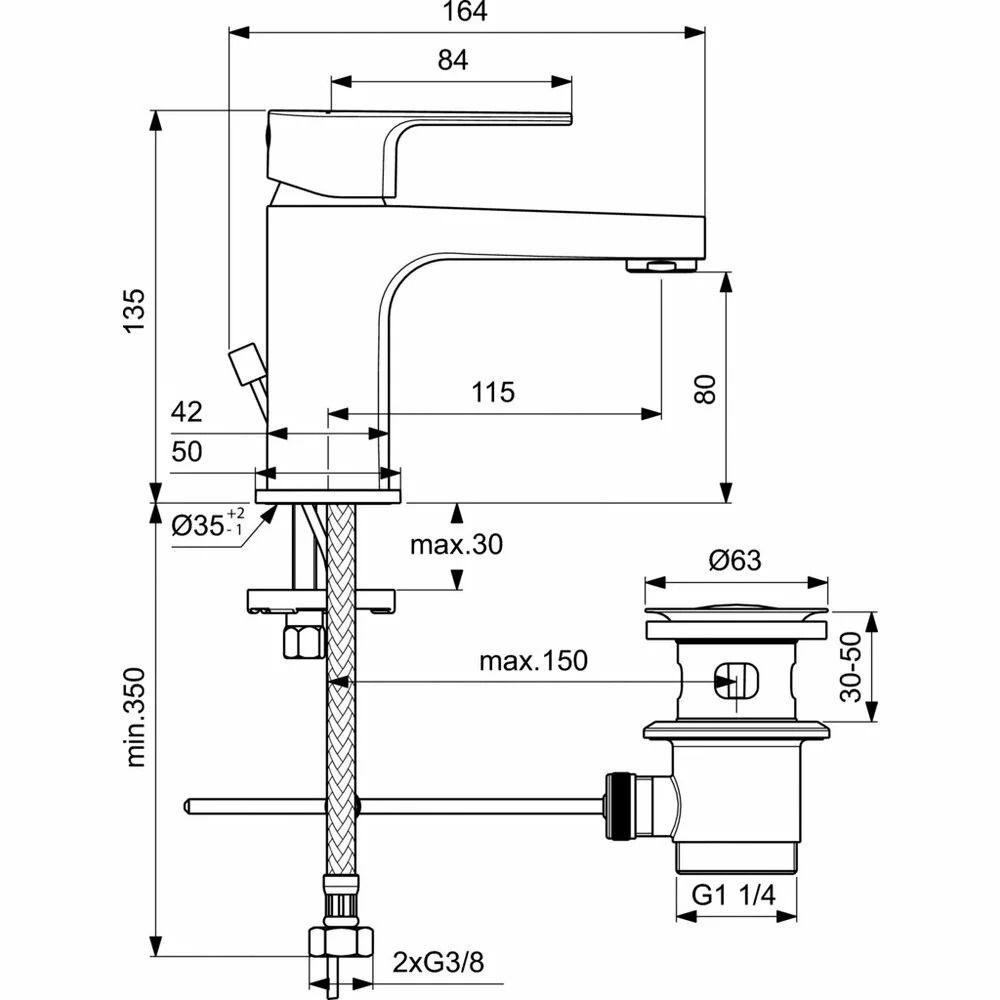 Baterie lavoar Ideal Standard Cerafine D H80 crom lucios cu ventil metalic inclus [5]