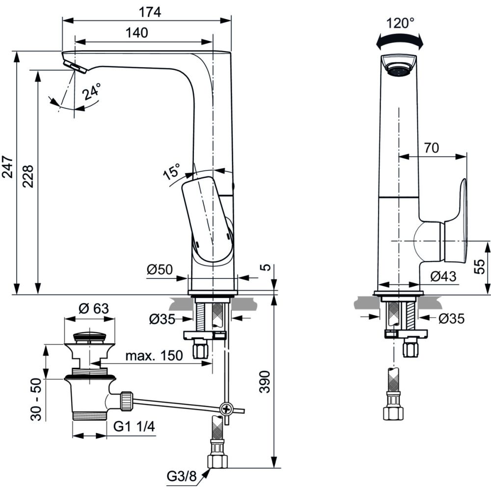 Baterie lavoar inalta Ideal Standard Connect Air crom lucios cu pipa pivotanta si ventil inclus [5]