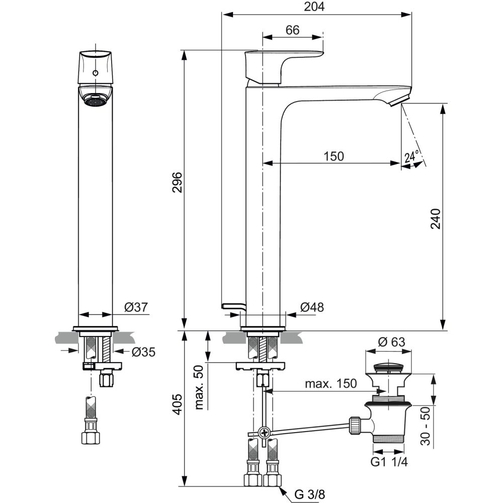 Baterie lavoar inalta Ideal Standard Connect Air crom lucios cu ventil inclus [5]