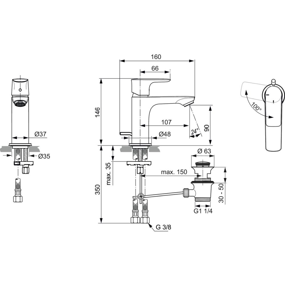 Baterie lavoar Ideal Standard Connect Air BlueStart crom lucios cu ventil inclus [4]