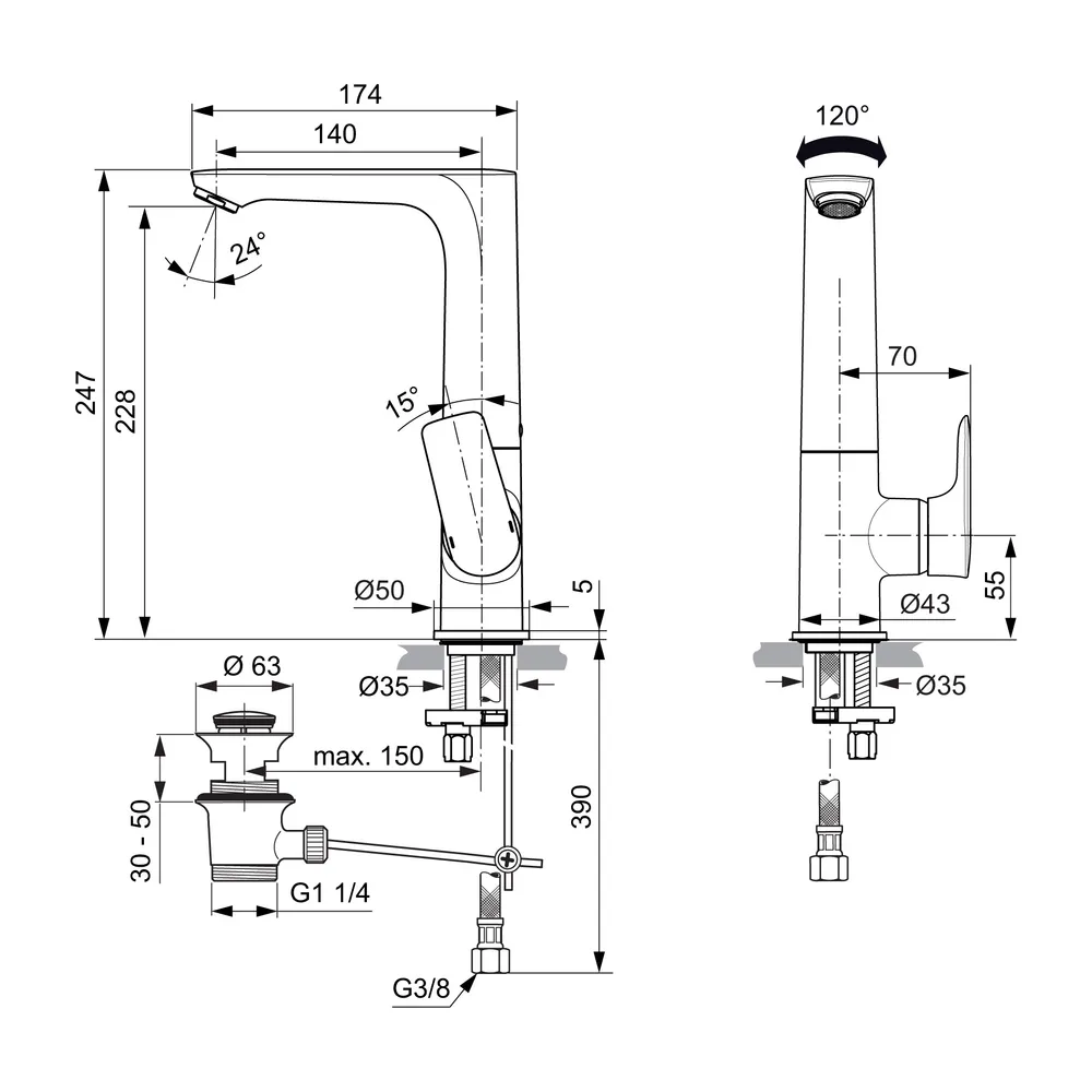 Baterie pentru lavoar, cu pipa pivotanta, crom, Ideal Standard Display Connect [2]
