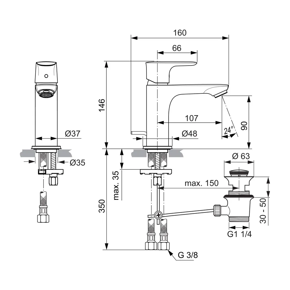 Baterie pentru lavoar, crom, monocomnda, Ideal Standard Display Connect Air [2]
