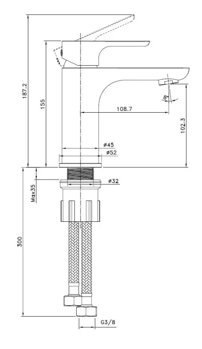 Baterie lavoar, crom lucios, marimea 187 mm Kielle Vega [4]