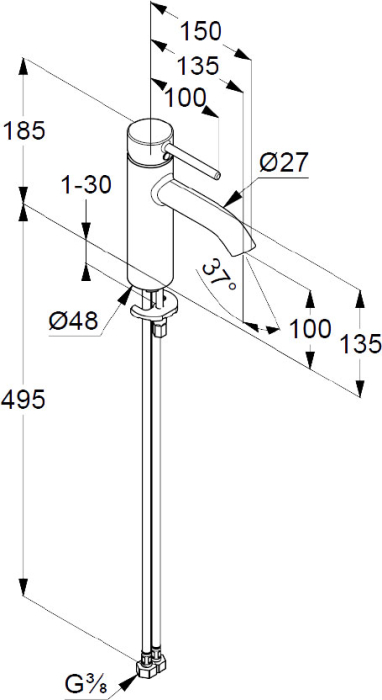Baterie lavoar, crom, monocomanda, Kludi Bozz 100 [2]