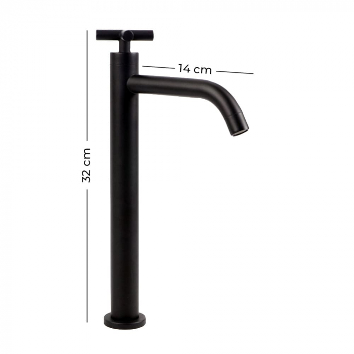 Baterie lavoar negru mat, din alama, cu o singura intrare si pipa fixa [6]