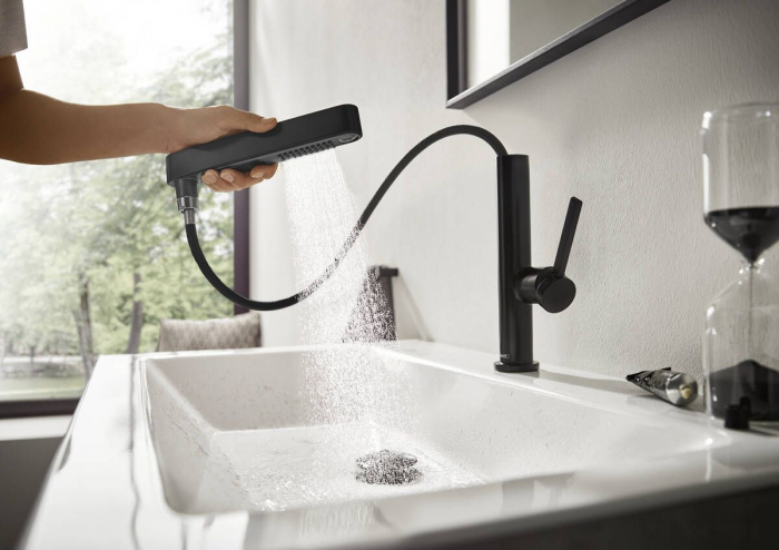 Baterie lavoar cu pipa extractibila si ventil inclus, negru mat, Hansgrohe Finoris 230 [2]