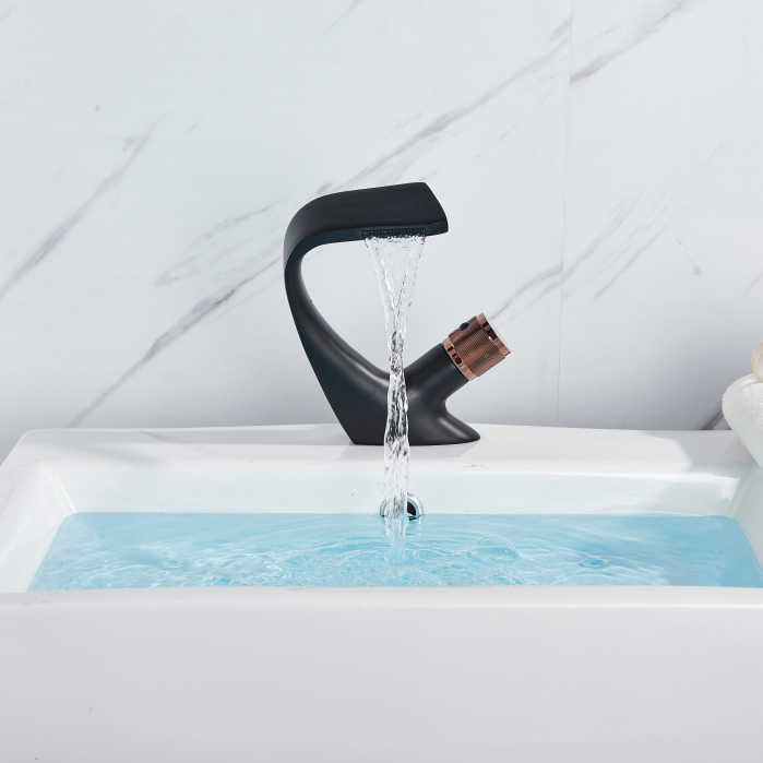 Baterie lavoar, negru cu bronz, curgere tip cascada [2]