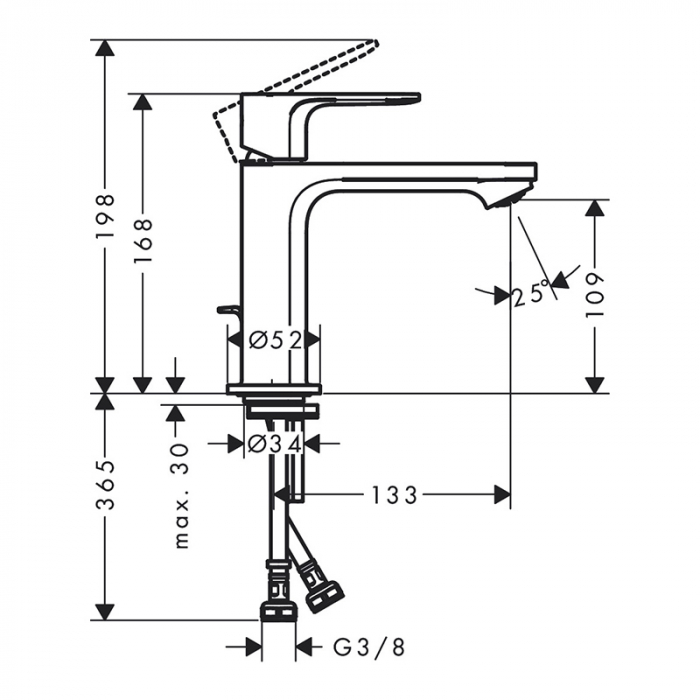 Baterie lavoar cu ventil inclus, crom, Hansgrohe Rebris S 110 [2]