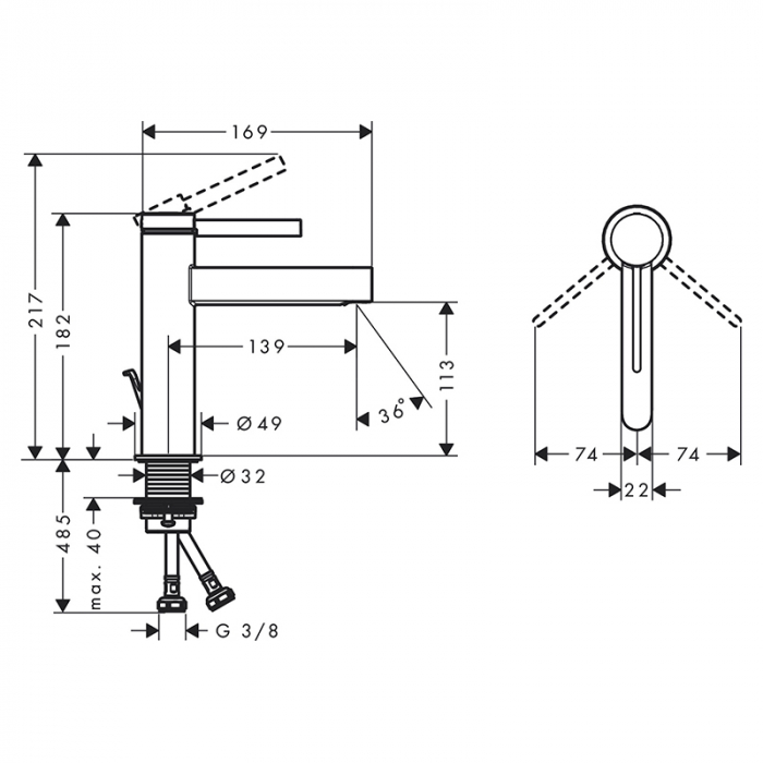 Baterie lavoar cu ventil inclus, crom, monocomanda, Hansgrohe Finoris 110 [3]