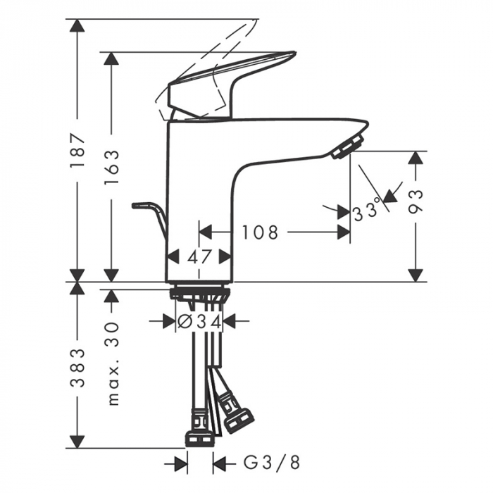 Baterie lavoar cu ventil inclus, negru mat, Hansgrohe Logis 100 [2]