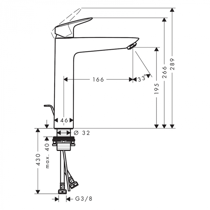 Baterie lavoar cu ventil inclus, negru mat, Hansgrohe Logis 190 [2]