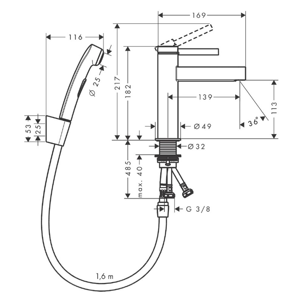Baterie lavoar cu ventil inclus si dus igienic, culoare negru mat Hansgrohe Finoris [2]