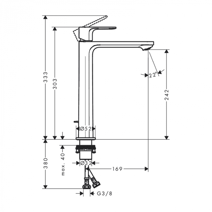 Baterie lavoar cu ventil inclus tehnologie CoolStart, crom, Hansgrohe Rebris E 240 [3]