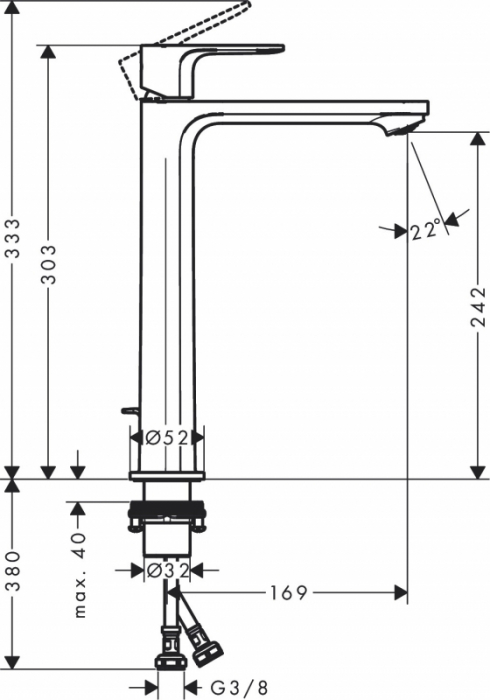 Baterie lavoar cu ventil inclus tehnologie CoolStart, negru mat, Hansgrohe Rebris E 240 [3]