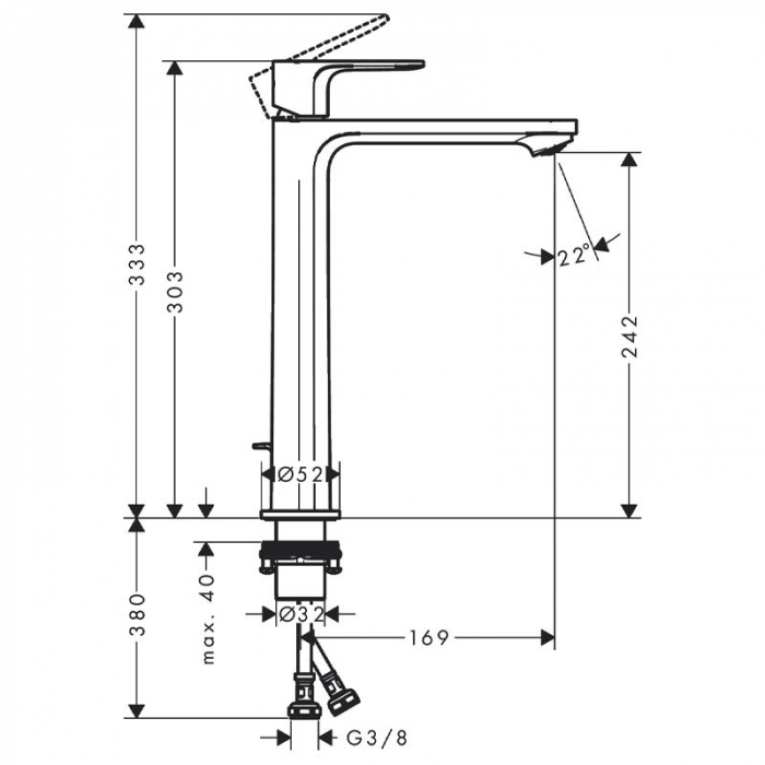 Baterie lavoar cu ventil inclus tehnologie CoolStart, negru mat, Hansgrohe Rebris E240 [3]