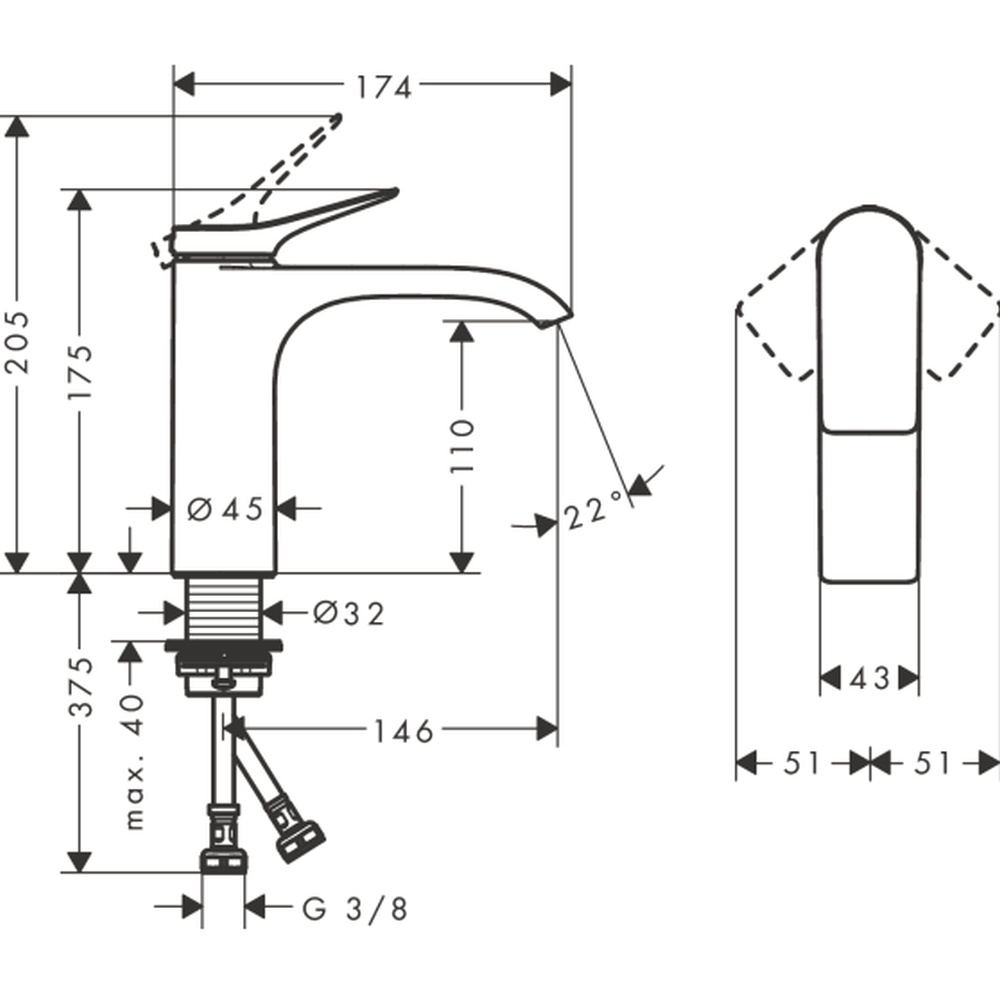 Baterie lavoar crom lucios, monocomanda, Hansgrohe Vivenis 75022000 [3]