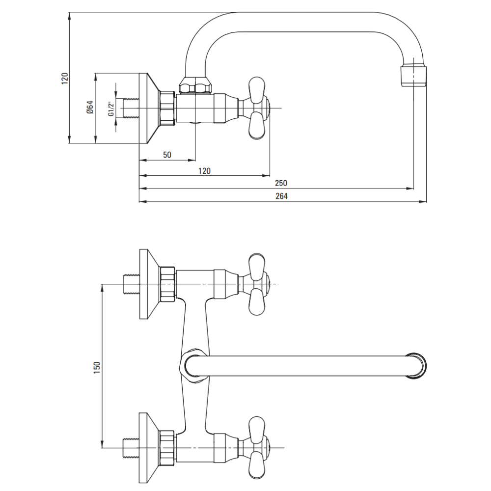 Baterie Chiuveta dubla comanda Deante Symetrio cu montare pe perete, crom lucios [2]