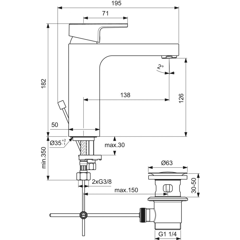 Baterie lavoar Ideal Standard Edge crom lucios cu ventil inclus [5]
