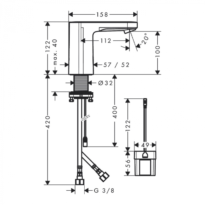 Baterie lavoar electronica, crom, alimentare cu baterii, Hansgrohe Vernis Blend h100 [3]