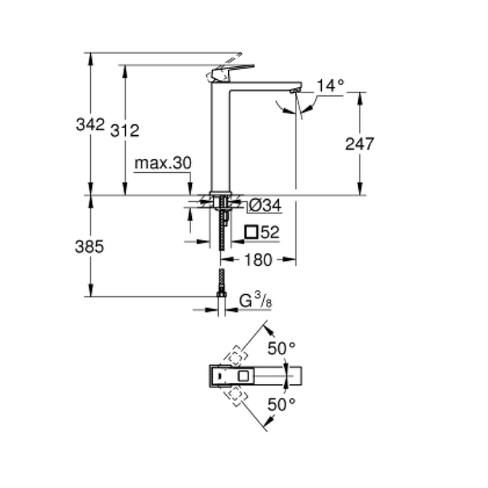 Baterie lavoar inalta culoare crom Grohe Eurocube [2]