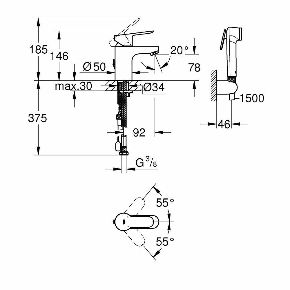Baterie lavoar culoare crom, marimea XL, Grohe Eurocube Joy [2]