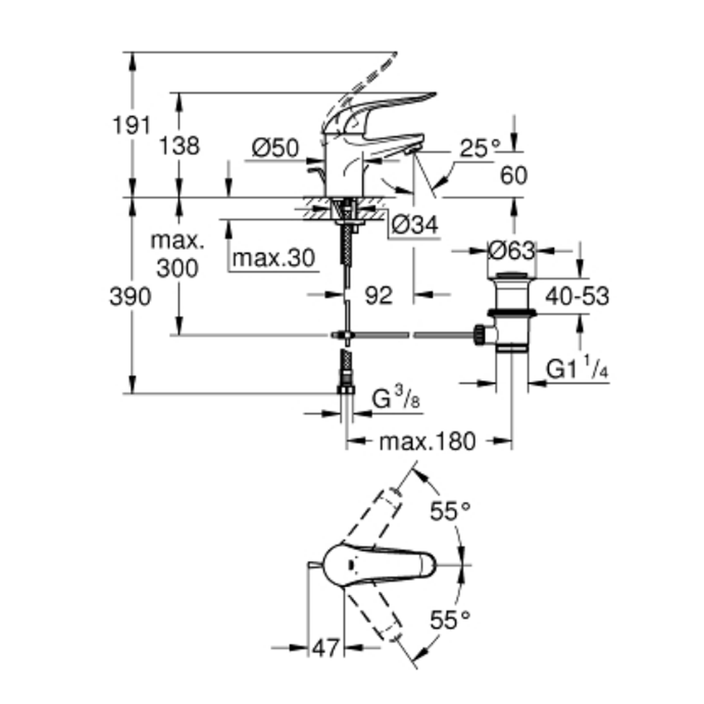 Baterie lavoar culoare crom, ventil inclus, Grohe EuroEco Special [2]