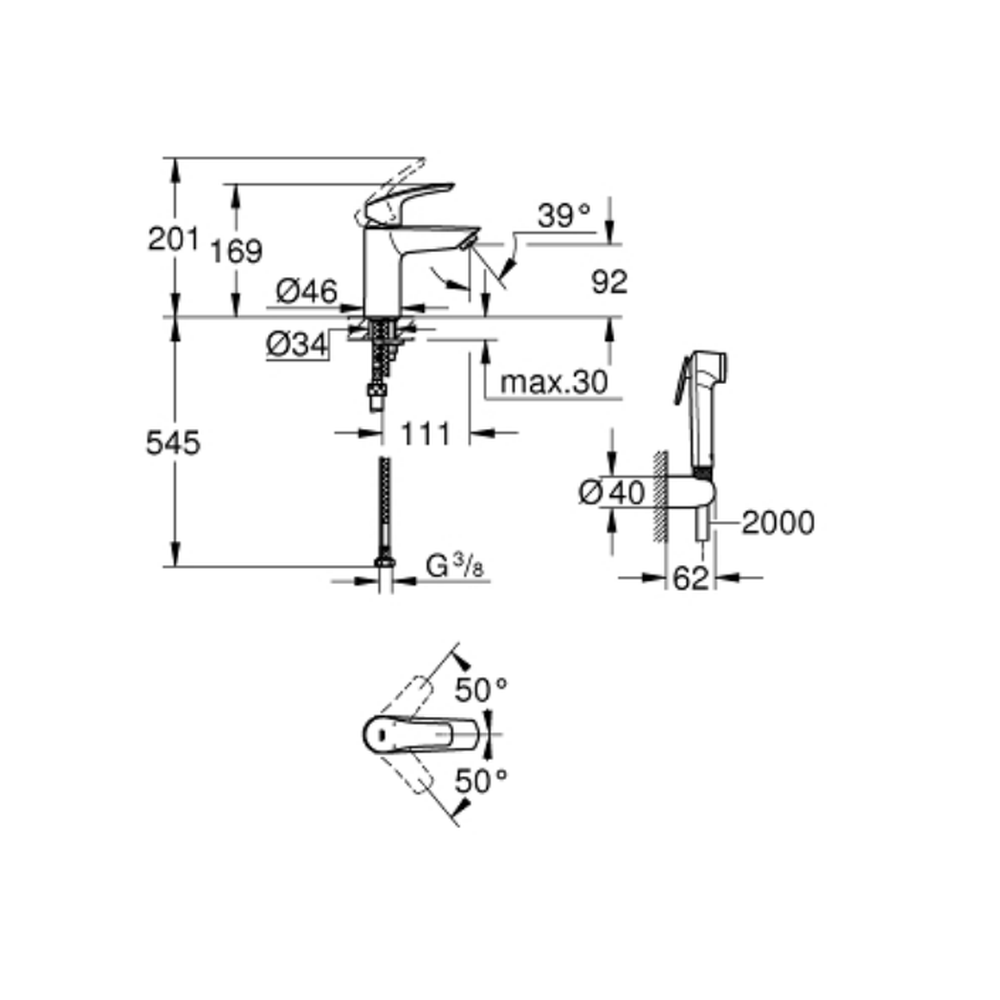 Set baterie lavoar cu dus igienic Eurosmart Hygienica New Grohe [4]