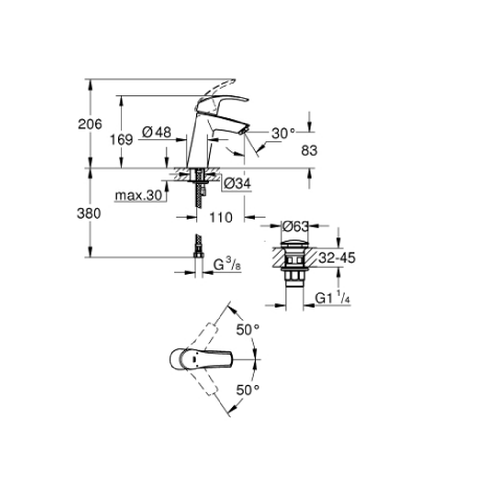 Baterie lavoar culoare crom, marimea M, Grohe Eurosmart [2]