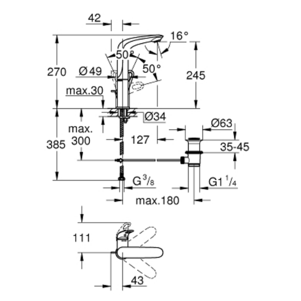 Baterie lavoar culoare alba, marimea L, Grohe Eurostyle New [2]
