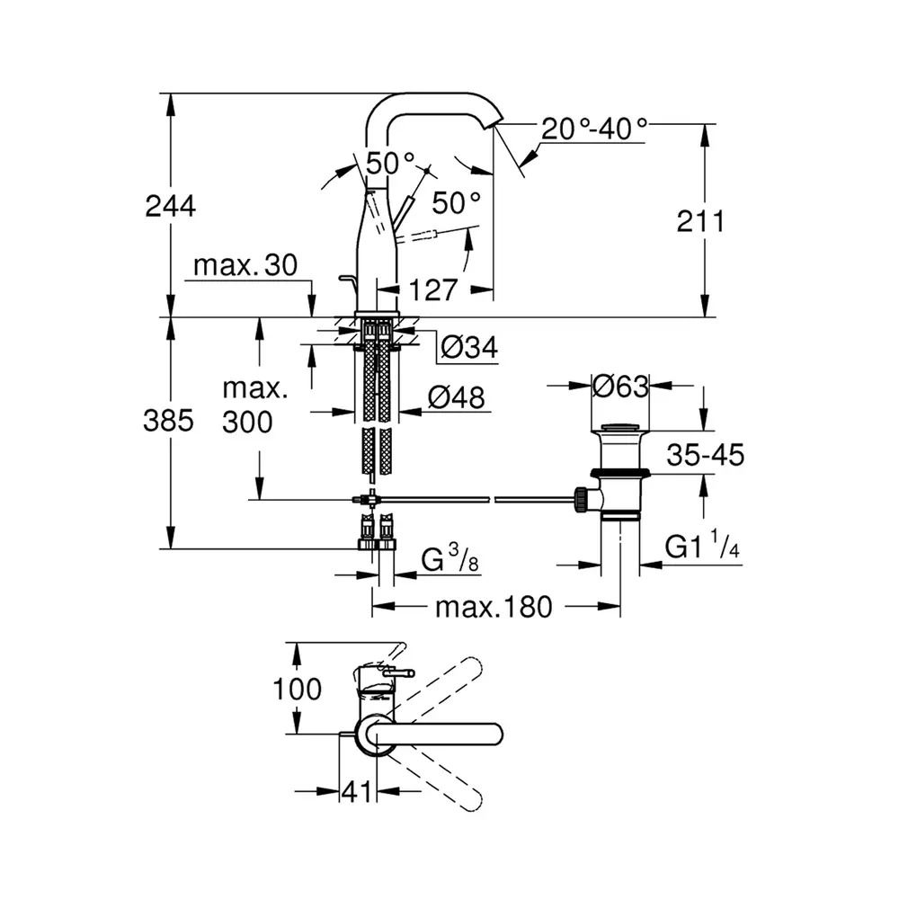 Baterie lavoar Grohe Essence, marimea L, ventil inclus, auriu periat Cool Sunrise [2]