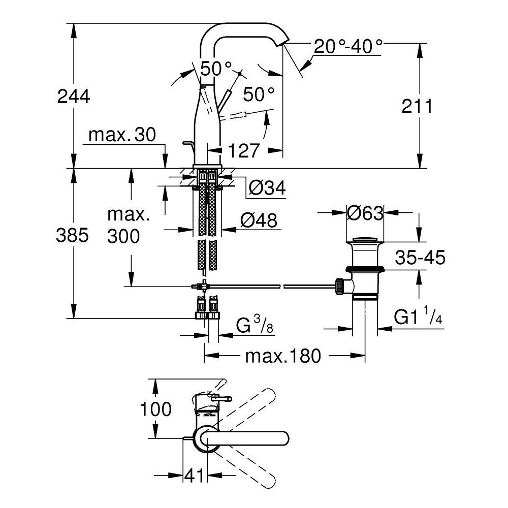 Baterie lavoar Grohe Essence, marimea L, ventil inclus, antracit periat Hard Graphite [2]