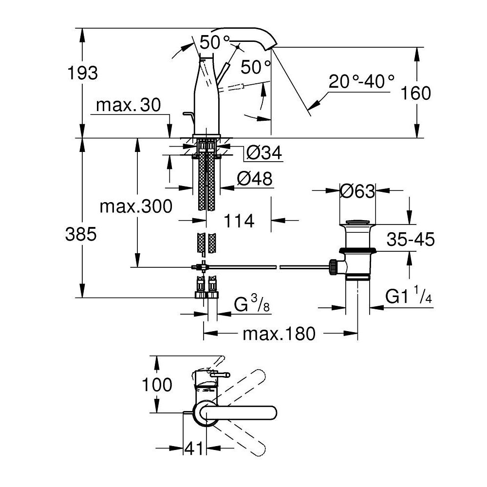 Baterie lavoar Grohe Essence, marimea M, ventil inclus, antracit periat Hard Graphite [2]