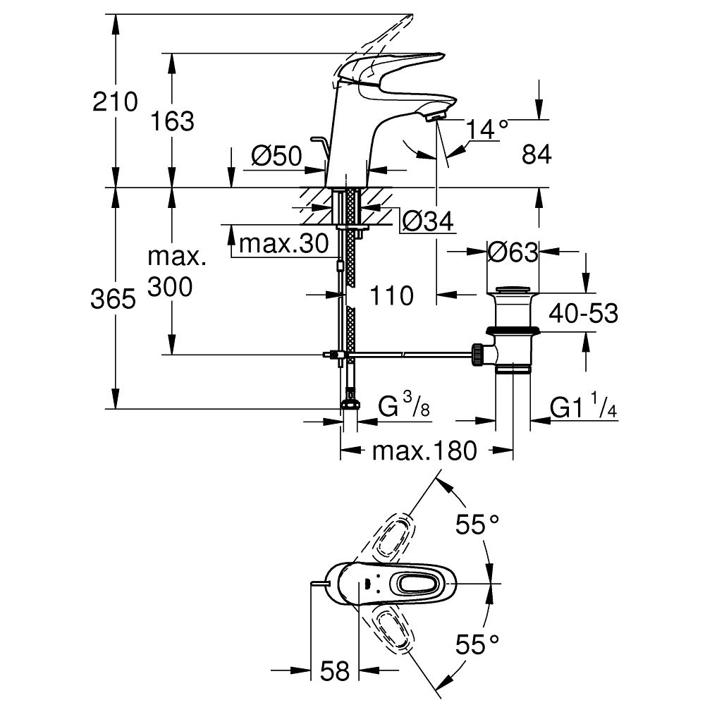 Baterie lavoar Grohe Eurostyle, marimea S, ventil inclus, crom lucios [3]