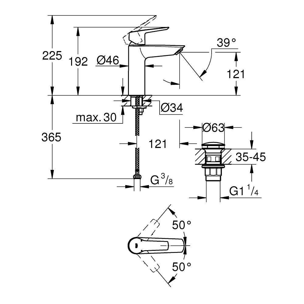 Baterie lavoar Grohe Start, marimea M, ventil inclus, negru mat [4]