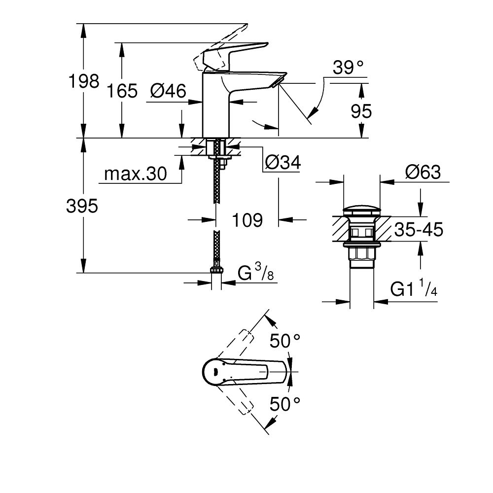 Baterie lavoar Grohe Start, marimea S, ventil inclus, negru mat [5]
