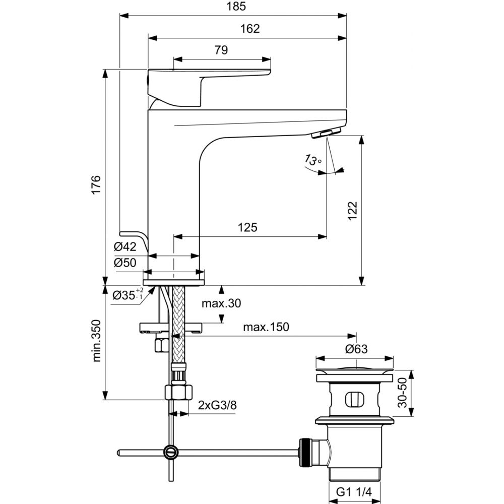 Baterie lavoar Ideal Standard Cerafine O II crom lucios cu ventil inclus [5]